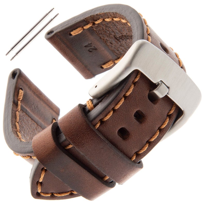Gilden 18-28mm Gents Thick and Heavy Sport Calfskin Leather Watch Strap TS62-1522 (22 millimeter end width, Brown, Stainless Steel Buckle) - Image 1